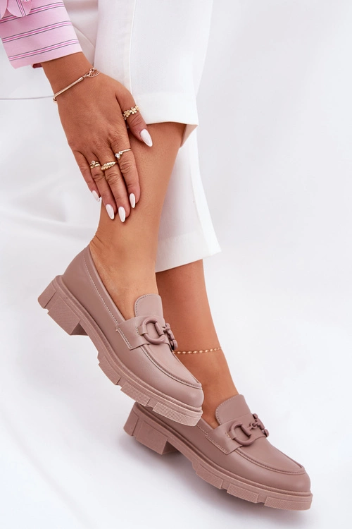 Mokasyny Damskie Eko Skórzane Z Ozdobnym Detalem Khaki Seftass