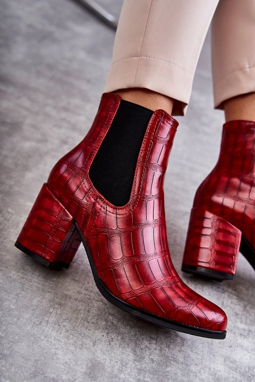Wężowe Skórzane Botki La.Fi 260038R-XC Czerwone