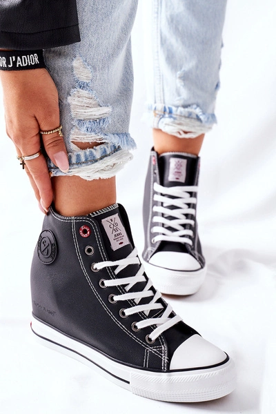 Skórzane Trampki Na Koturnie Cross Jeans II2R4025 Czarne