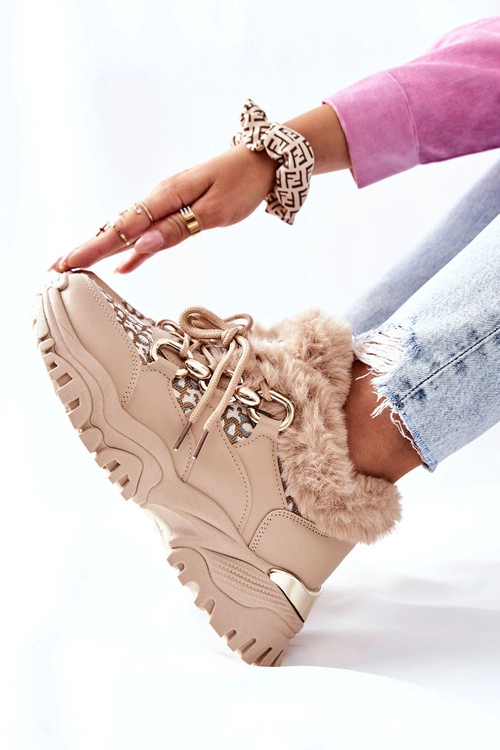 Damskie Ocieplane Sportowe Buty Khaki Heart Beats