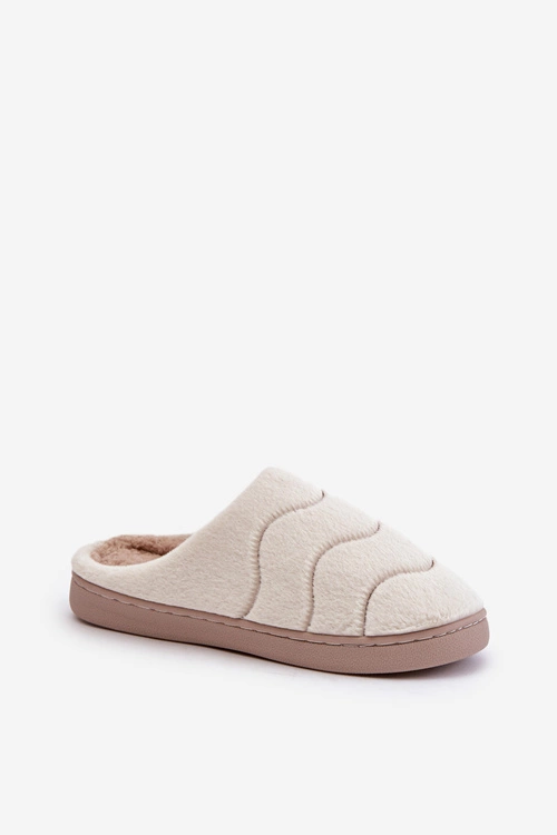 Futrzane Ciepłe Kapcie Damskie Beżowe Vamirae