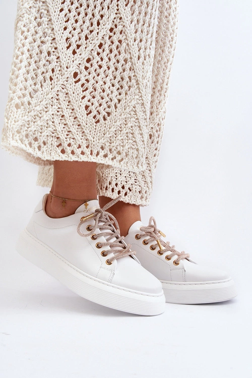 Skórzane Damskie Buty Sportowe CheBello 4362 Białe