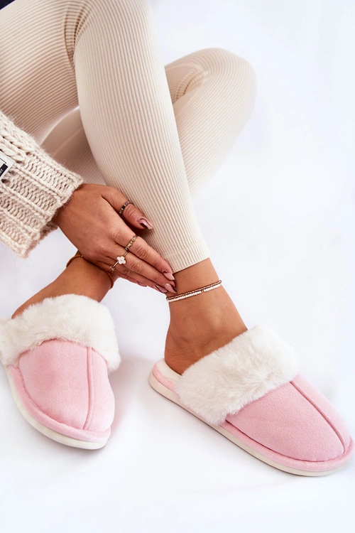 Damskie Gładkie Papcie Z Futerkiem Różowe Morisea