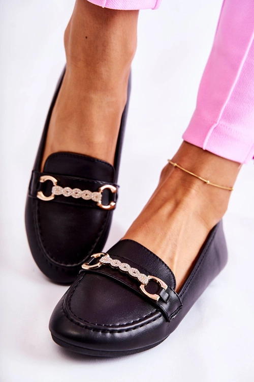 Damskie Skórzane Mokasyny Czarne Godley