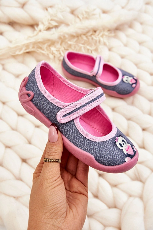 Dziecięce Papcie Baleriny Befado Panda 114X506 Szaro-Różowe