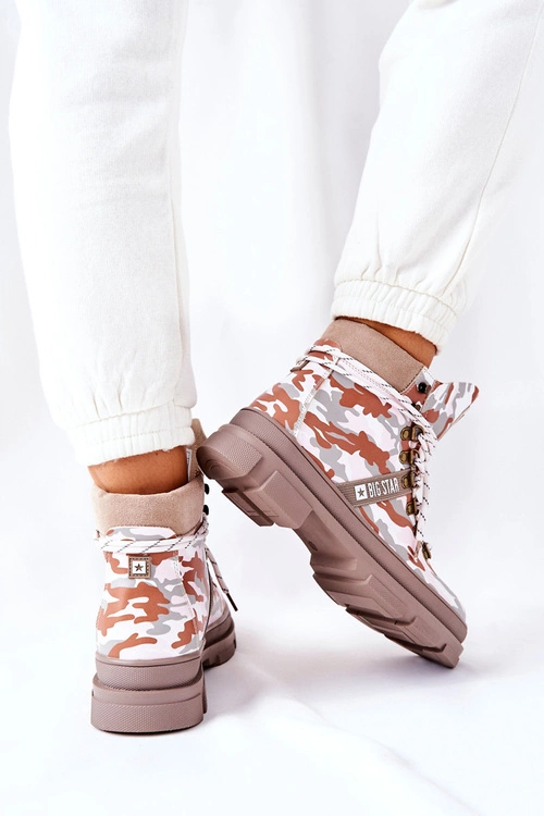 Skórzane Trapery Botki Big Star II274369 Moro Szare