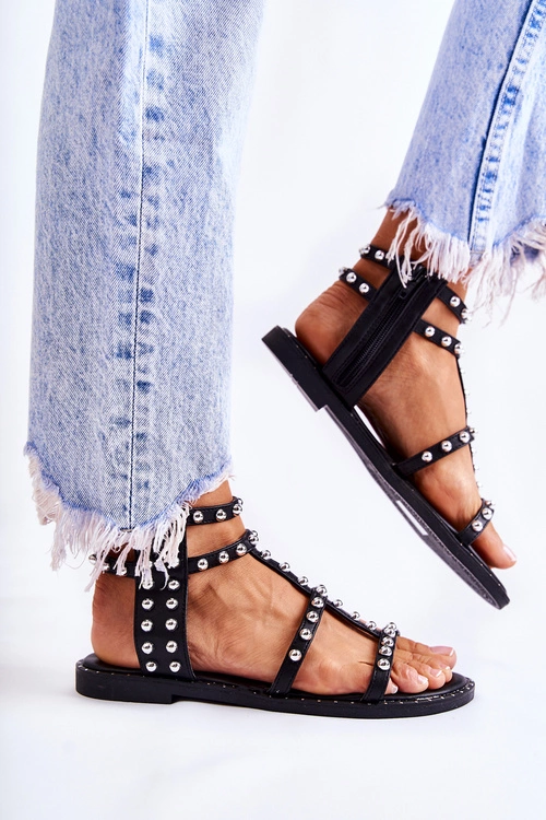 Damskie Sandały Na Suwak Z Ćwiekami Czarne Cavos