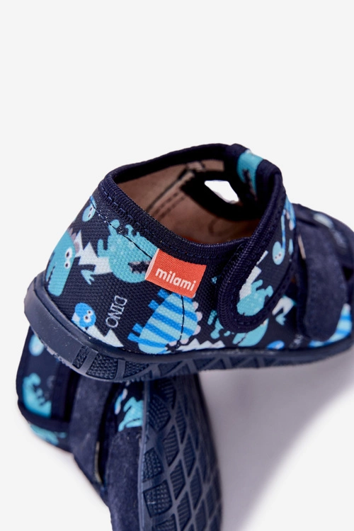 Kapcie Milami Dziecięce Na Rzepy W Dinozaury Granatowe Reathiana