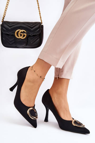 Eleganckie Szpilki Z Modną Ozdobą Czarne Precious