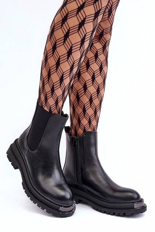 Botki Sztyblety Na Płaskim Obcasie I Platformie Czarne Linestta