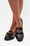 Lakierowane Mokasyny Damskie Ze Złotą Ozdobą S.Barski HY52-539 Czarne