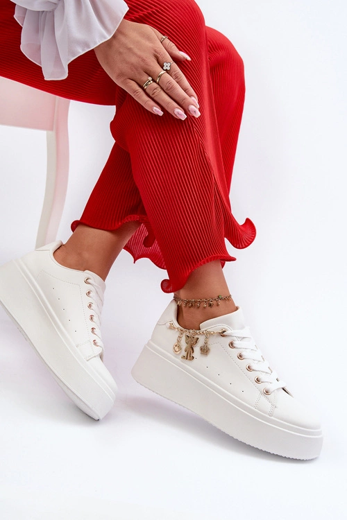 Sneakersy Damskie Na Platformie Z Zawieszkami Białe Tivissa