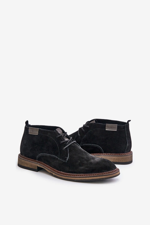 Zamszowe Botki Męskie Sznurowane Big Star OO174146 Czarne