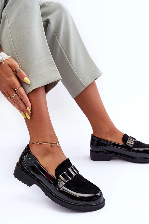 Lakierowane Półbuty Mokasyny Z Ozdobą Czarne S.Barski HY317