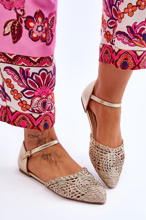 Eleganckie Sandały Damskie Płaskie Złote Sheia