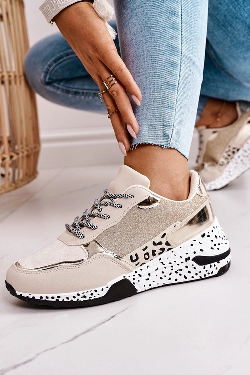 Damskie Sneakersy Na Koturnie Złote Avery