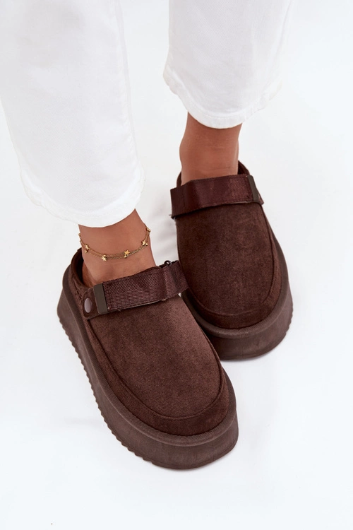 Śniegowce Damskie Na Platformie Z Rzepem Czekoladowe Jorielle