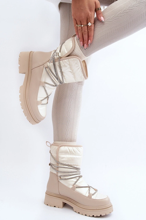 Śniegowce Damskie Z Ozdobnym Wiązaniem Beżowe Rilana