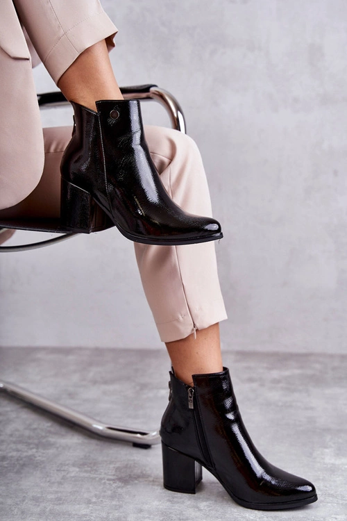 Damskie Lakierowane Botki Na Suwak La.Fi 260039B-LA Czarne