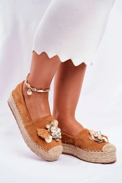 Espadryle Damskie Na Platformie Lniane Camel Denver
