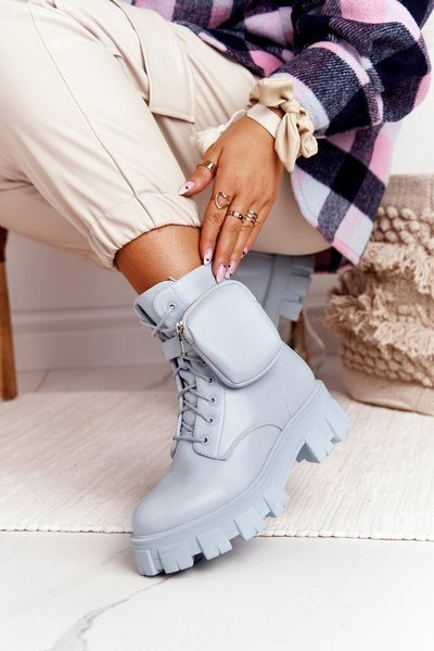 Botki Workery Na Platformie z Nerką Niebieskie Saturday