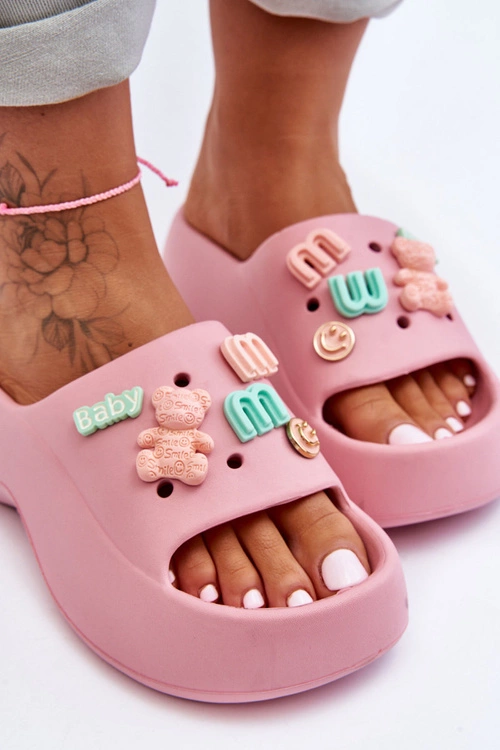 Miękkie Damskie Piankowe Klapki Z Ozdobami Różowe Lorie