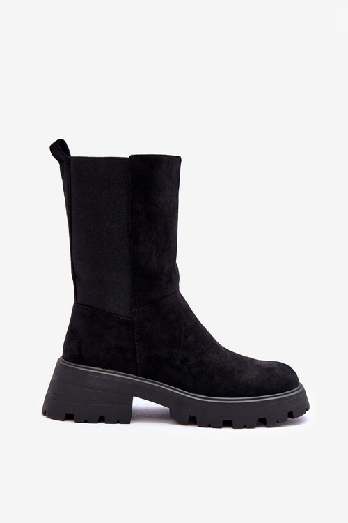 Zamszowe Botki Damskie Na Płaskim Obcasie Czarne Altandros