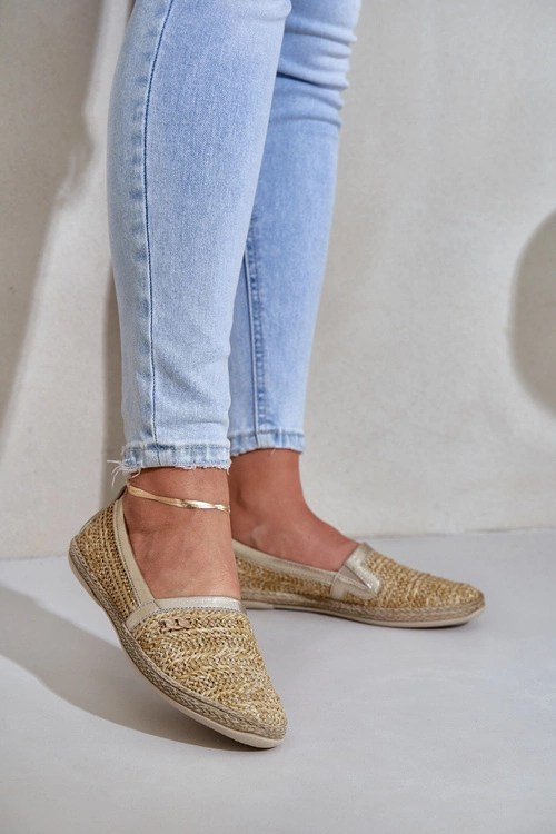 Eleganckie Skórzane Espadryle Z Plecionką Zazoo 10178 Beżowo-Złote