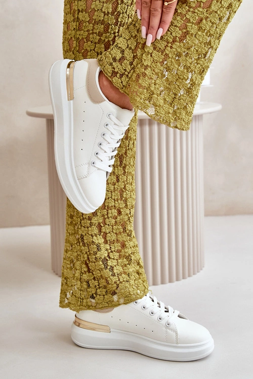 Niskie Trampki Damskie Na Platformie Z Eko Skóry Biało-Beżowe Nevelena