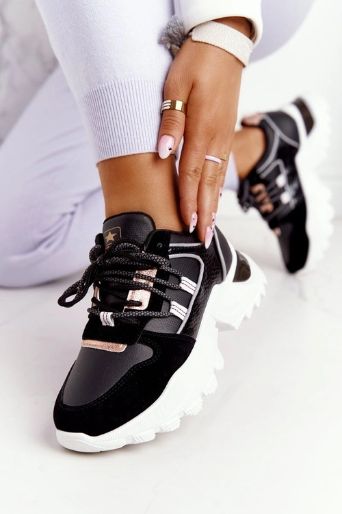 Damskie Sneakersy Na Masywnej Podeszwie Czarne Power