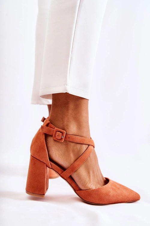 Modne Sandałki Na Słupku Pomarańczowe Sinari