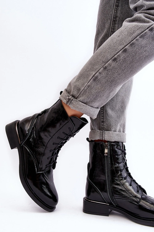 Wygodne Lakierowane Ocieplane Botki Czarne Lemar Revin