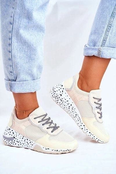 Sportowe Damskie Buty Ukryty Koturn Beżowe Pinky