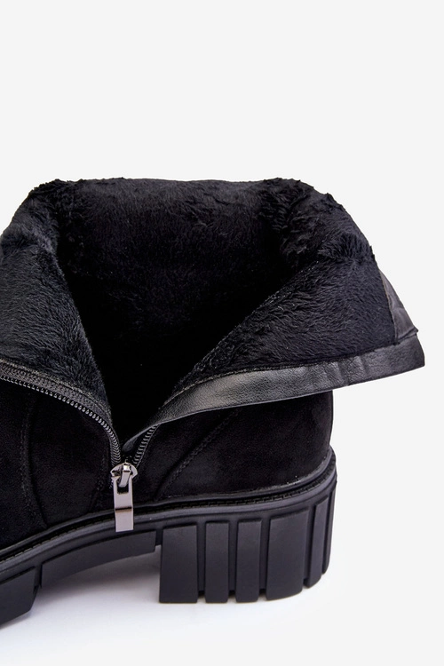 Masywne Zamszowe Botki Damskie Na Płaskim Obcasie Czarne Lunai