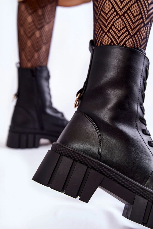 Skórzane Ocieplane Botki Na Platformie Czarne Telisa