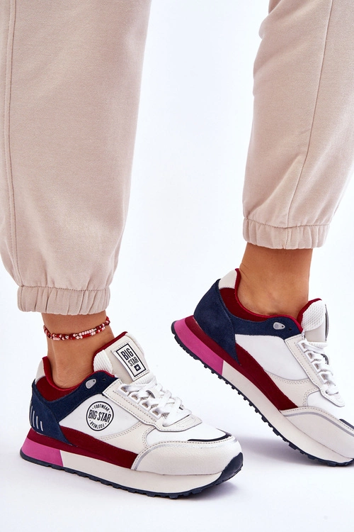 Skórzane Sneakersy Memory Foam System Big Star LL274369 Biało-Czerwone