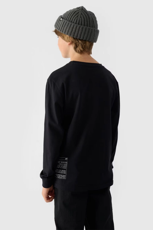 Koszulka Z Długim Rękawem Dla Chłopca Z Nadrukiem Regular 4F 4FJWAW24TLONM294-20S Czarna