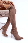 Kozaki Zamszowe Za Kolano Na Szpilce Beżowe Calfi