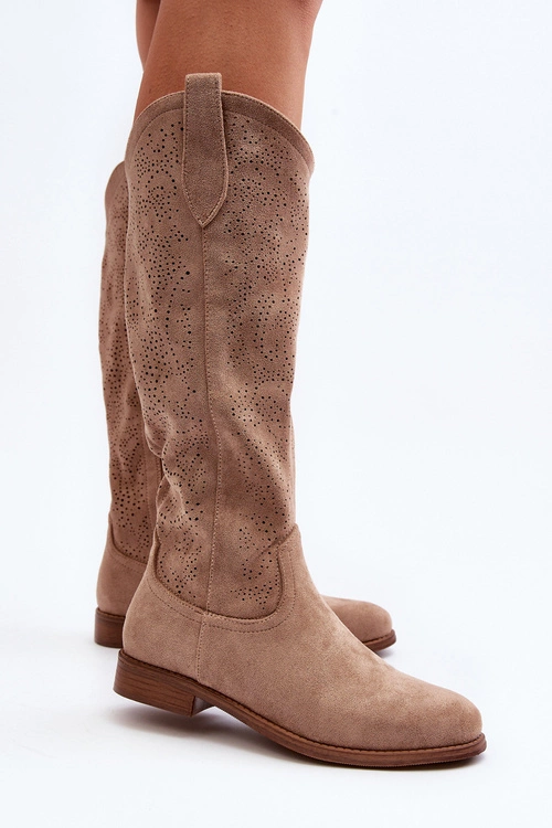 S.Barski HY66-132 Kozaki Damskie Ażurowe Beżowe