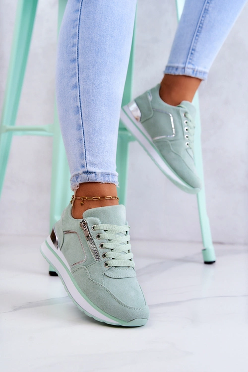 Zamszowe Buty Sportowe Na Platformie Jasnozielone Riverside