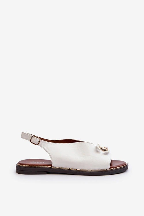 Sandały Damskie Na Płaskim Obcasie Z Ozdobą Białe Loraeleh