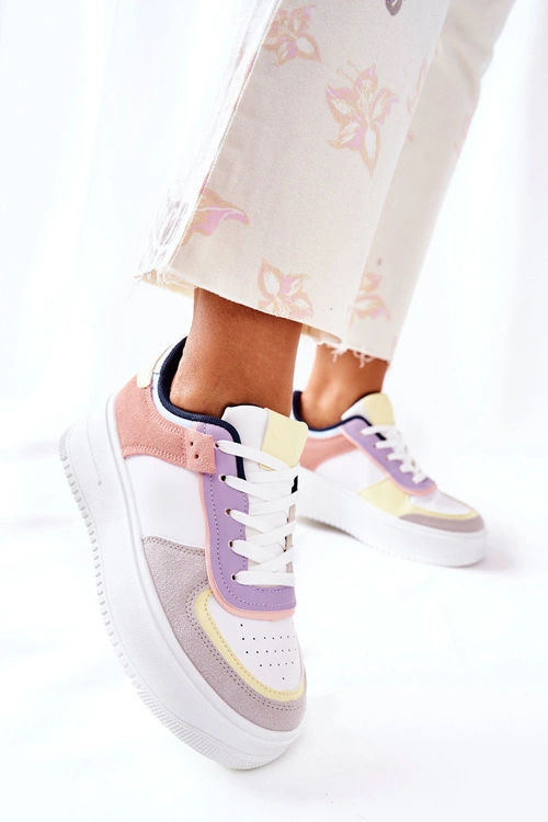 Sportowe Buty Sneakersy Na Platformie Biało-Żółte Freedom