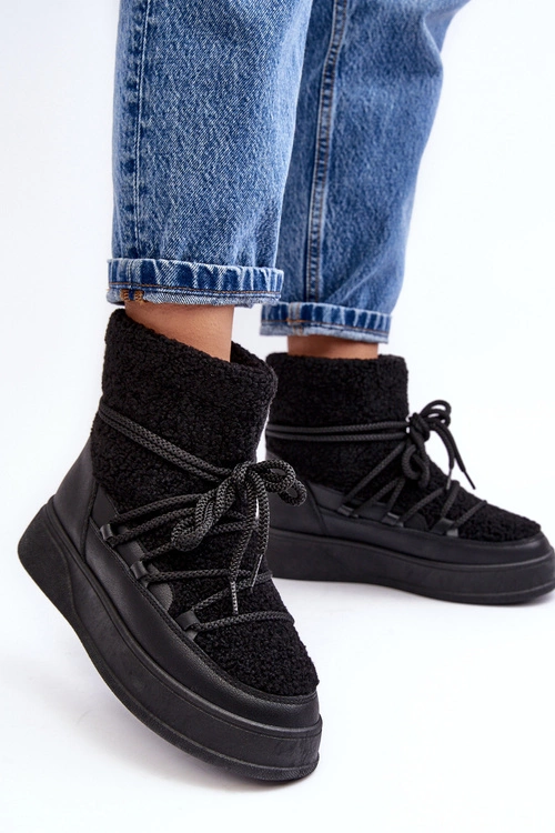 Damskie Śniegowce Na Platformie Czarne Ahatissa