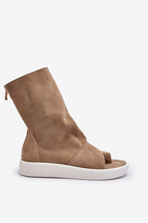 Zazoo 3441 Sandały Damskie Zamszowe Z Cholewka Ciemnobeżowe