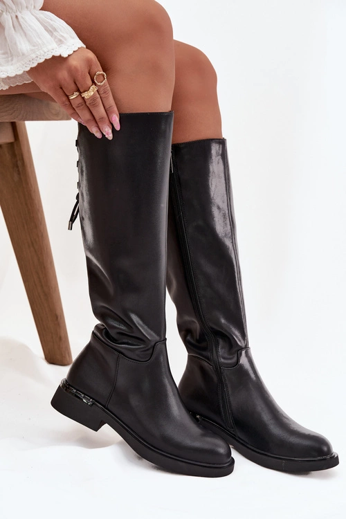 Ocieplane Kozaki Damskie Z Naturalnej Skóry Na Płaskim Obcasie Vinceza 66822 Czarne