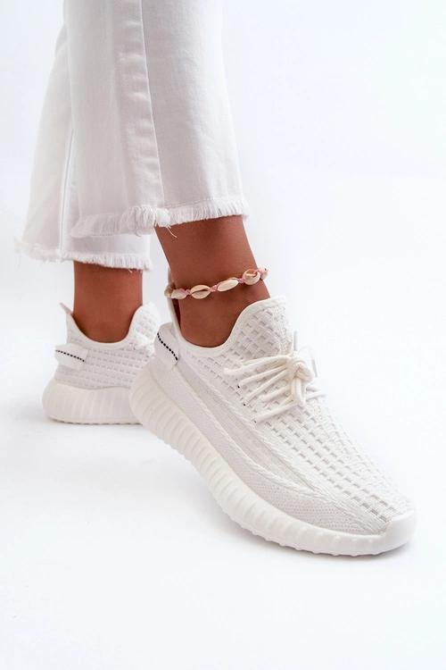 Materiałowe Wsuwane Buty Sportowe Damskie Białe Nelmarie