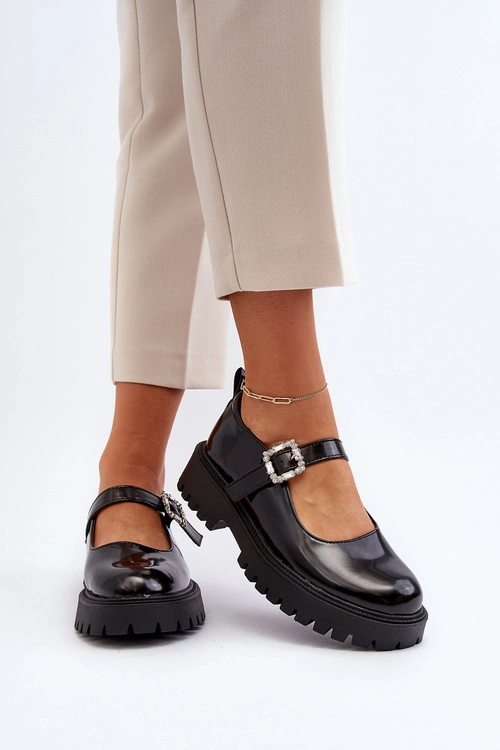 Damskie Lakierowane Półbuty Z Ozdobną Klamrą Czarne Lindnessa