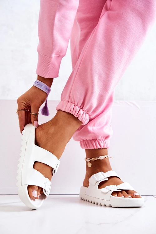 Gumowe Klapki Na Platformie Białe Westie