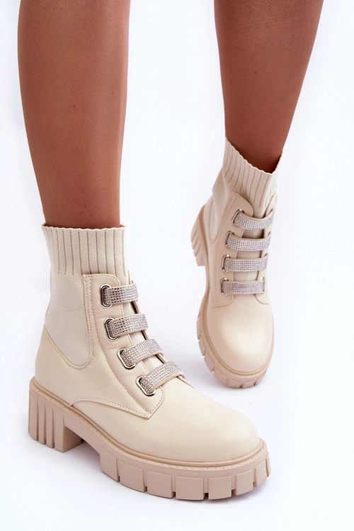 Botki Workery Z Elastyczną Cholewką Beżowe Kasseis