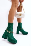 Damskie Botki Na Słupku Z Łańcuszkiem Zielone Tiselo